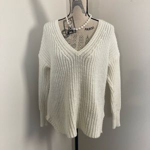 AEO Women’s Cream Knit Big Stitch Long Sleeve Sweater with size zip Pullover
